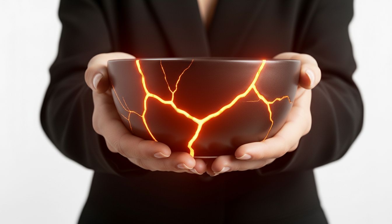 Miska w technice kintsugi z jasnymi liniami pęknięć